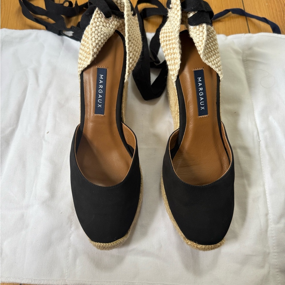 Margaux Black and Cream Espadrille Wedges